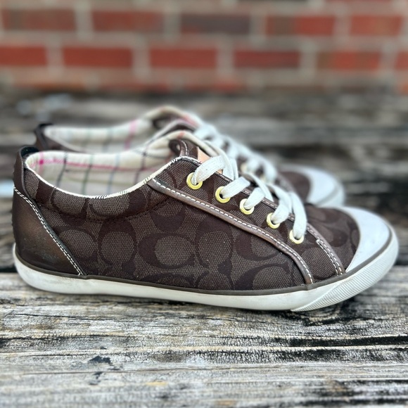 Coach Barrett Logo Brown/White Canvas Casual Fashion Sneakers Size 8.5 - Picture 2 of 13